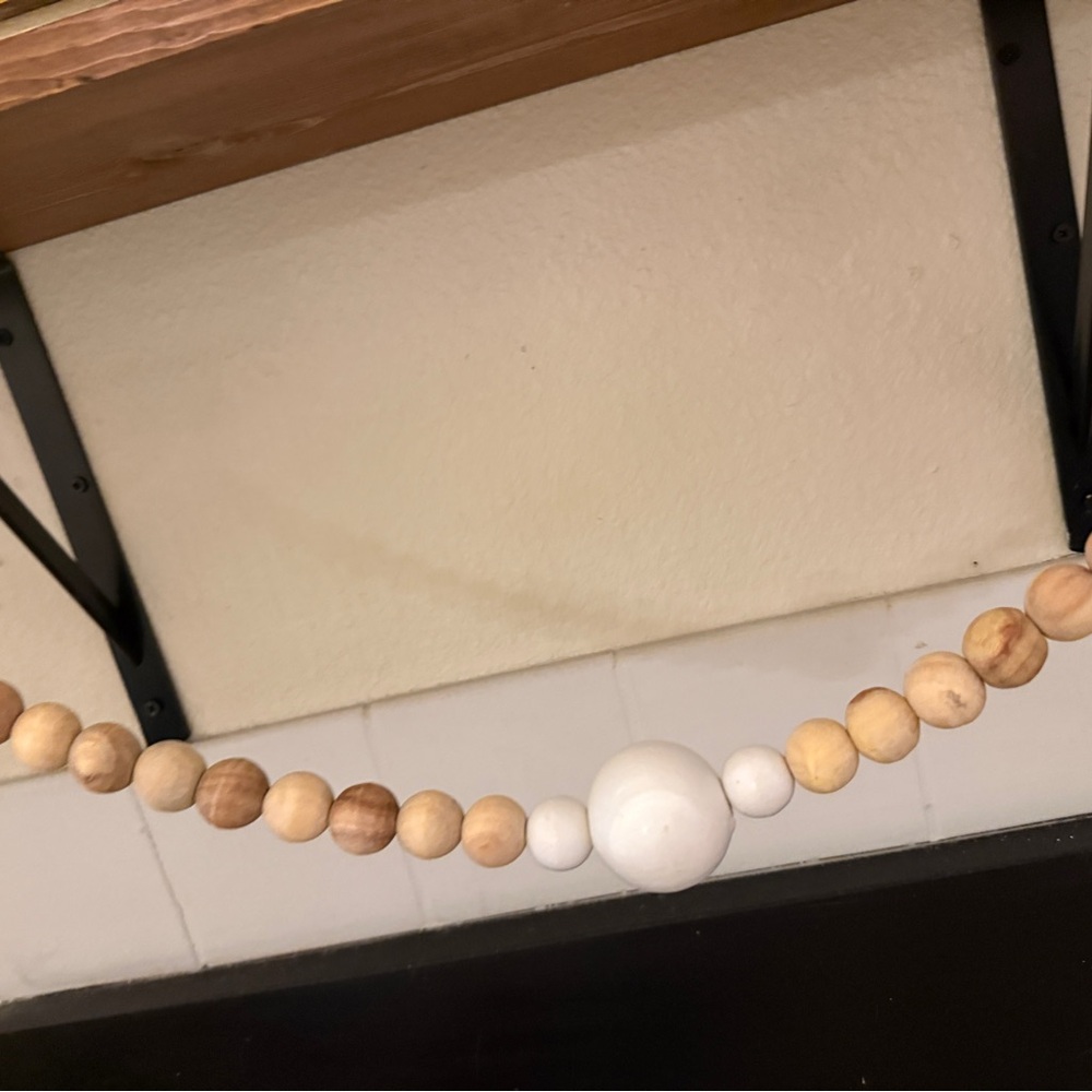 New ball bead garland wooden wood white holiday made in India with fringe